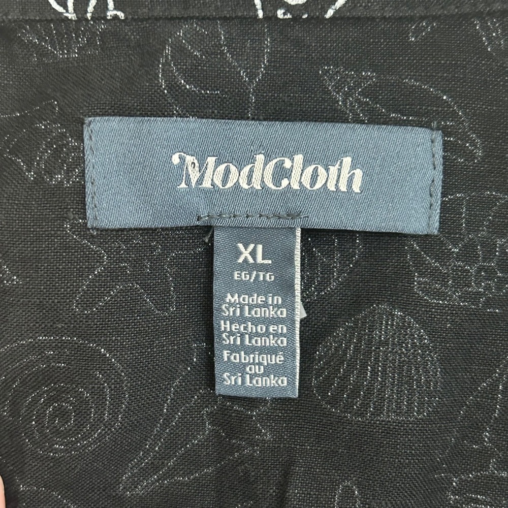 ModCloth Seashell Print Wrap Top XL Black Linen Coastal Resort Whimsical Retro - Picture 4 of 6